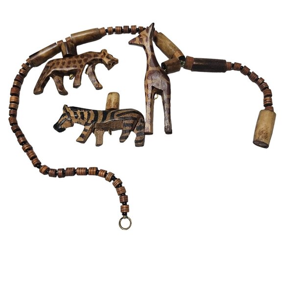 Handmade African Animal Wooden Carved Zebra Giraffe Leopard Pendants DIY Craft - Picture 1 of 6